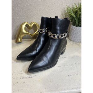 Torgeis Iona Boot Sz 7 Black Pointy Silver Chain Ankle Boots Women’s